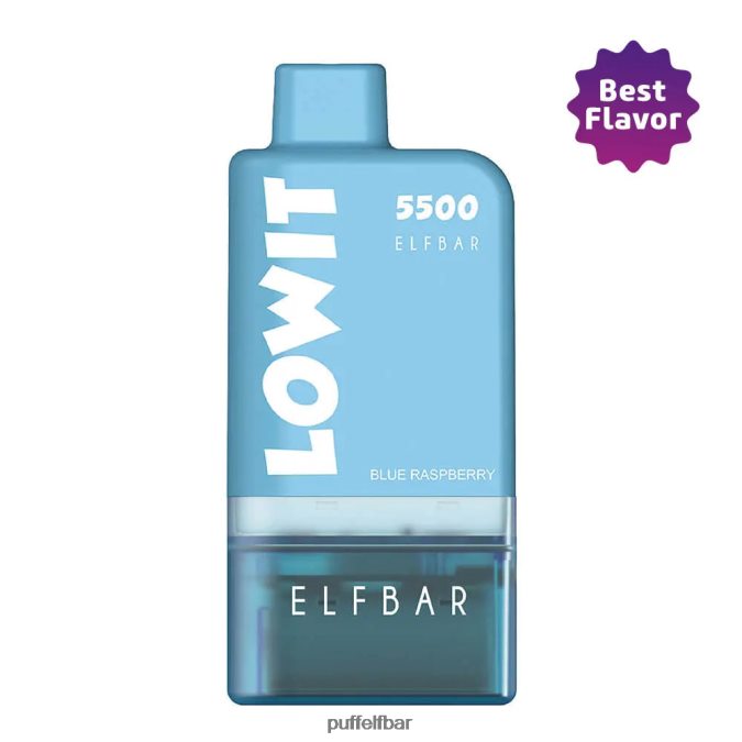 ELFBAR kit dosettes préremplies lowit 5500 2%nic framboise bleue N48RVT436 - puff ELF BAR 0 nicotine framboise bleue + batterie bleue