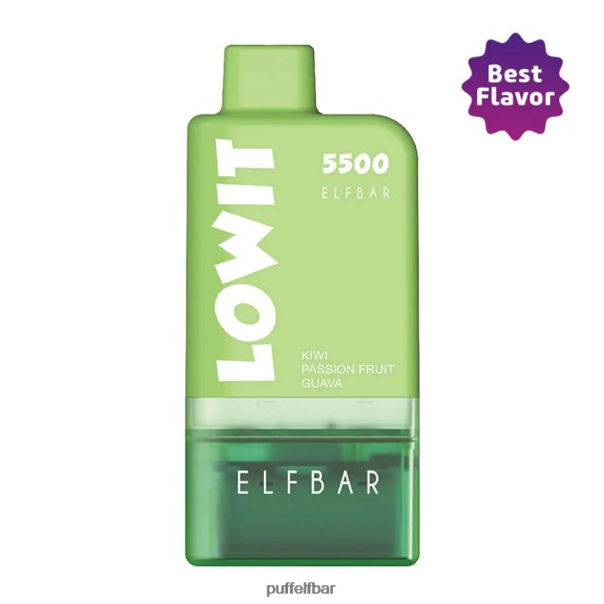 ELFBAR kit dosettes préremplies lowit 5500 2%nic kiwi fruit de la passion goyave N48RVT438 - puff ELFBAR 600 kiwi fruit de la passion goyave pod+batterie verte