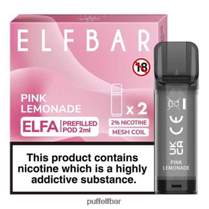 elfbar elfa dosette préremplie - 2 ml - 20 mg (paquet de 2) N48RVT111 - puff ELF BAR rechargeable limonade rose