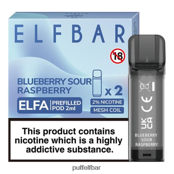 elfbar elfa dosette préremplie - 2 ml - 20 mg (paquet de 2) N48RVT117 - puff ELF BAR 0 nicotine kiwi fruit de la passion goyave