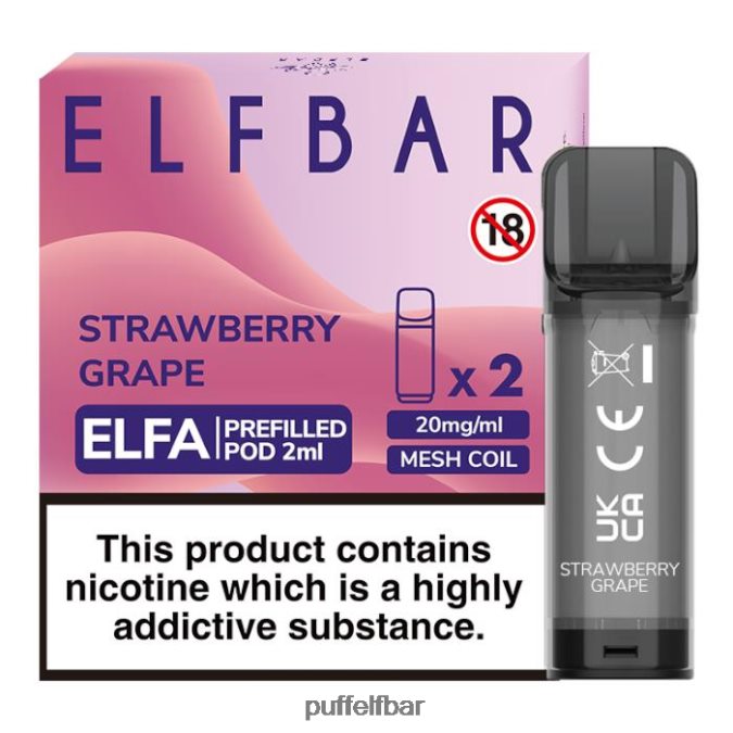elfbar elfa dosette préremplie - 2 ml - 20 mg (paquet de 2) N48RVT130 - puff ELFBAR 600 raisin fraise
