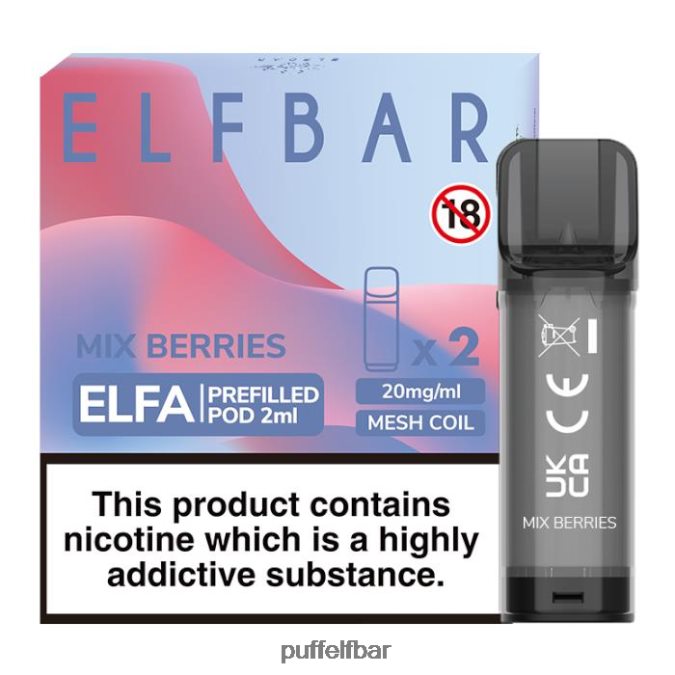 elfbar elfa dosette préremplie - 2 ml - 20 mg (paquet de 2) N48RVT132 - puff ELFBAR pro mélanger les baies