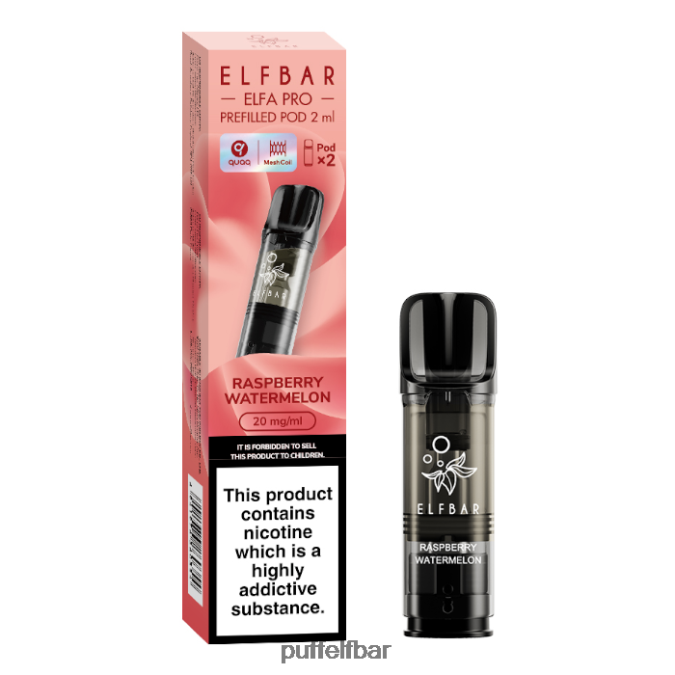 elfbar elfa pro gousses préremplies - 20 mg - 2pk N48RVT90 - puff ELF BAR sans nicotine pastèque framboise
