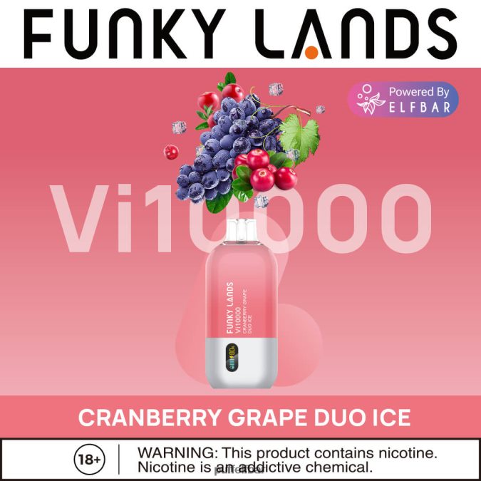 ELFBAR Funky Lands Vape jetable Vi10000 bouffées N48RVT467 - puff ELF BAR gout glace duo de raisin et de canneberge