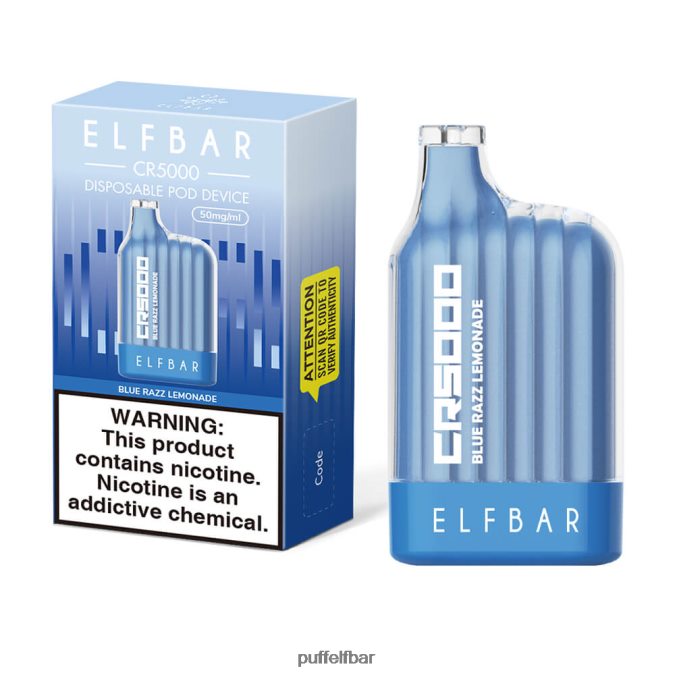 ELFBAR meilleure saveur vape jetable cr5000 bleu razz N48RVT321 - puff ELF BAR sans nicotine limonade bleue