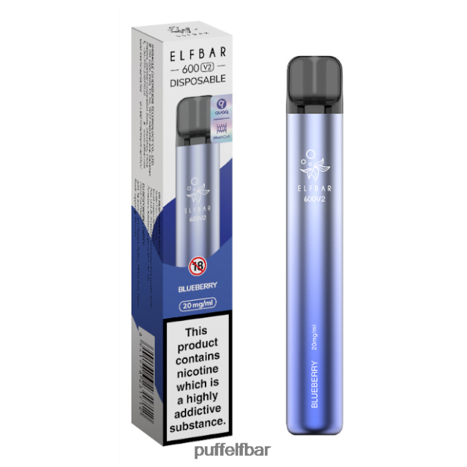 Vape jetable elfbar 600v2 - 20 mg N48RVT23 - puff ELF BAR rechargeable kiwi aux bleuets